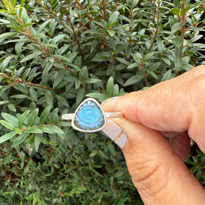 Third Eye Small Labradorite Triangle Ring - sterling silver | Talisman Collection ring Amanda K Lockrow