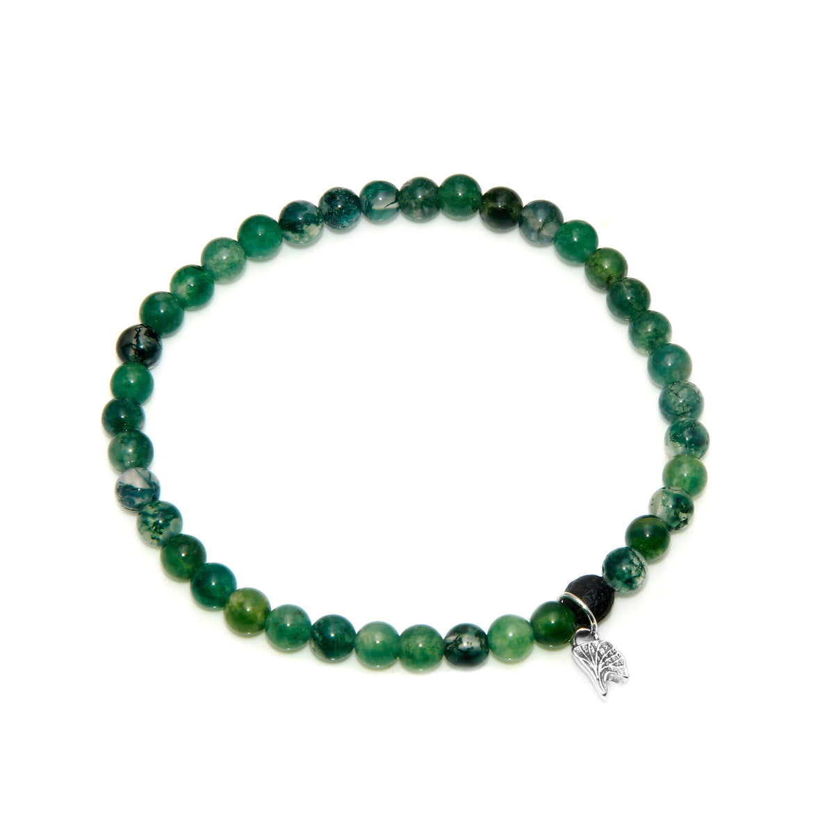 Ginkgo Leaf Moss Agate Beaded Bracelet - sterling silver bracelet Amanda K Lockrow
