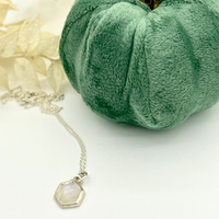 Small Rainbow Moonstone Hexagon Necklace - sterling silver | Stone Love Collection