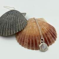 Small Rainbow Moonstone Hexagon Necklace - sterling silver | Stone Love Collection