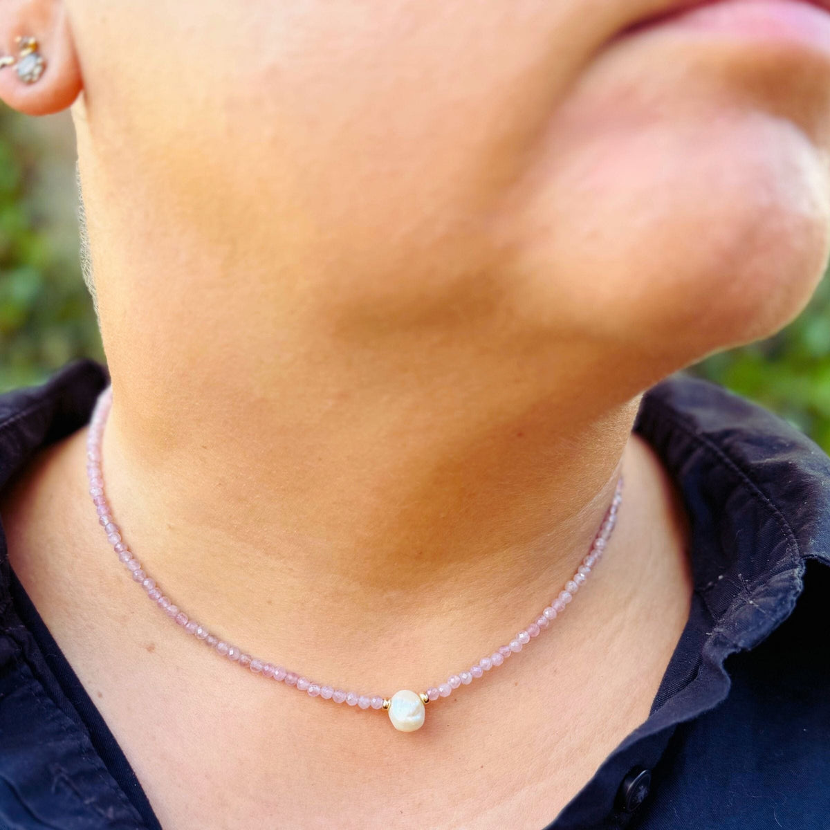 Strung Together Rose Quartz and Pearl Beaded Necklace - 14k gold filled | Little Rock Collection necklace Amanda K Lockrow
