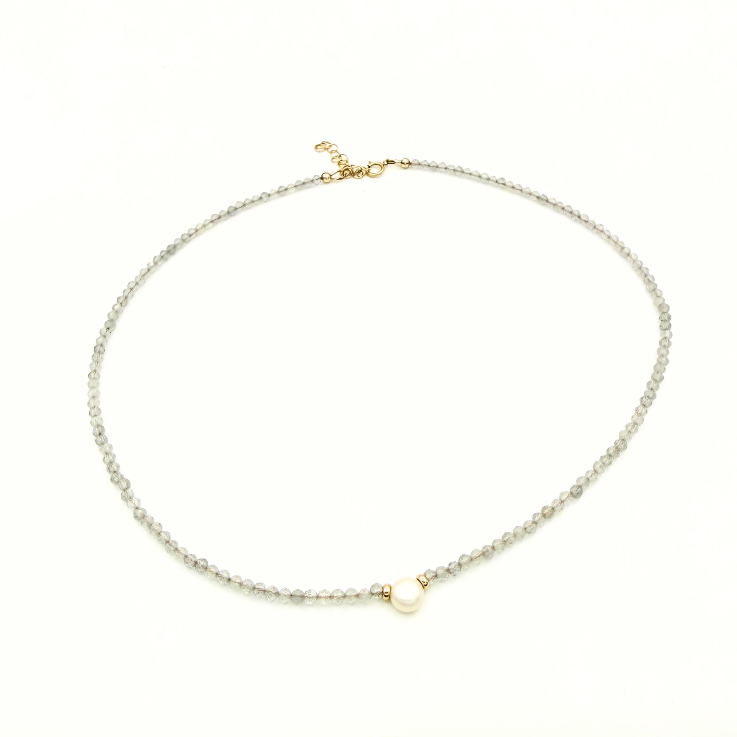 Strung Together Little Labradorite and Pearl Beaded Necklace - 14k gold filled | Little Rock Collection necklace Amanda K Lockrow