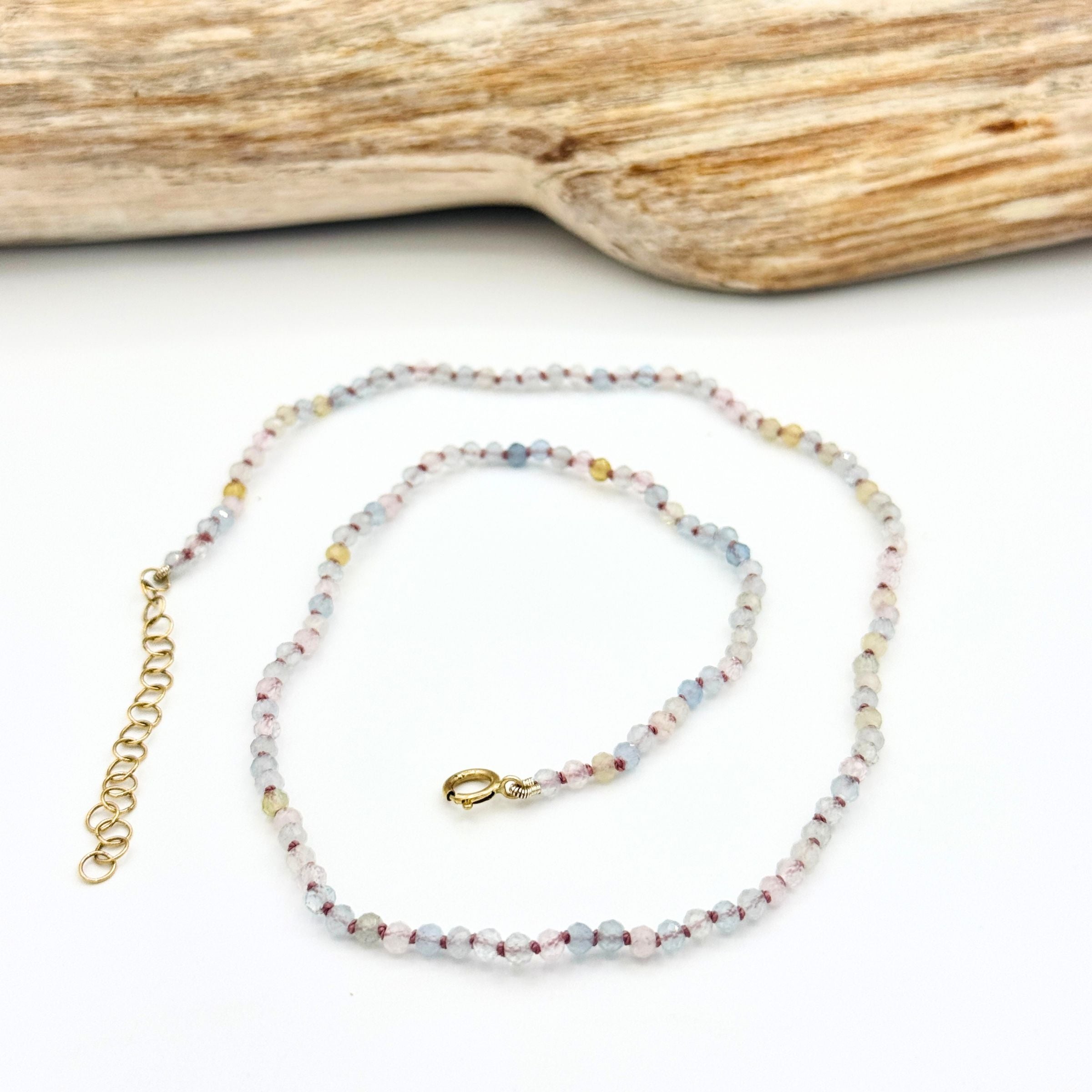 Strung Together Morganite and Aquamarine Beaded Necklace - 14k gold filled | Little Rock Collection