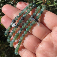 Ginkgo Leaf Moss Agate Beaded Bracelet - sterling silver bracelet Amanda K Lockrow