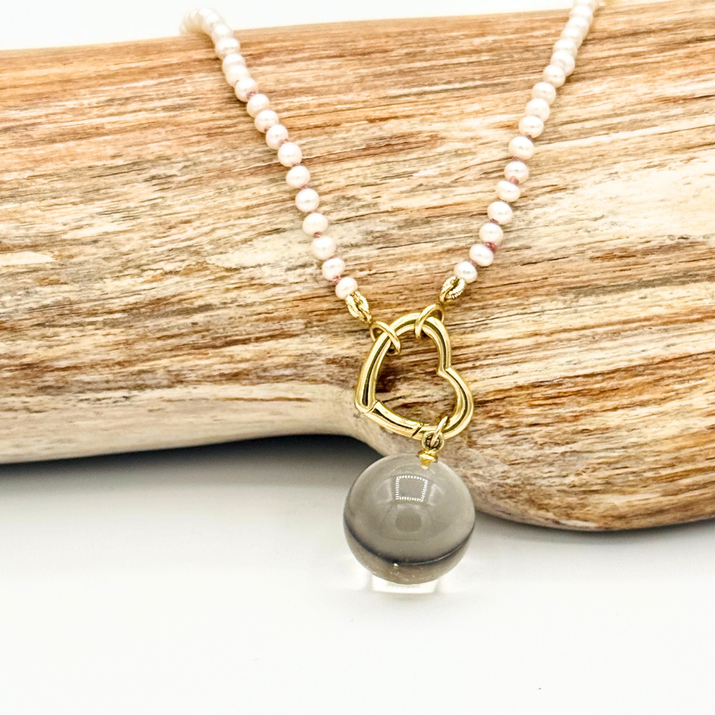Strung Together Pearl Beaded Necklace with Heart Charm Holder - 14k gold filled | Little Rock Collection