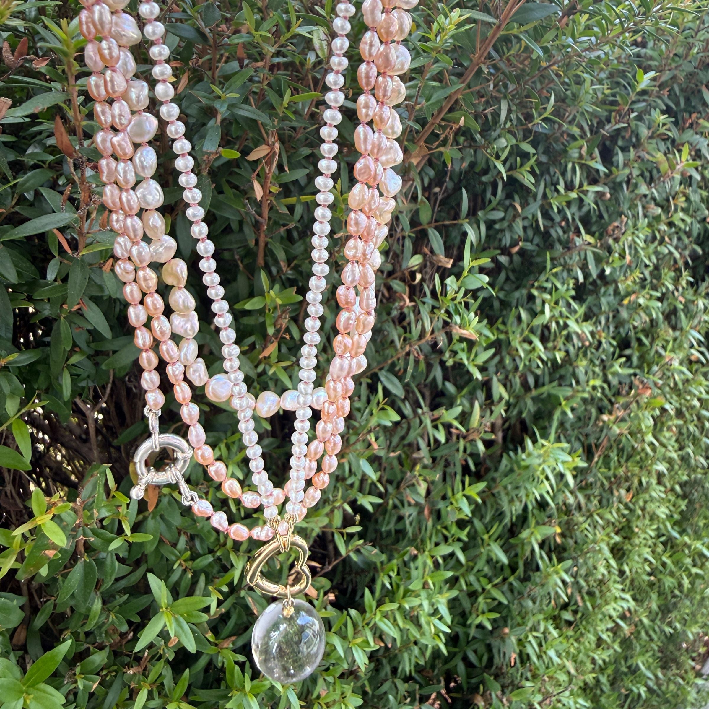 Strung Together Pearl Beaded Necklace with Heart Charm Holder - 14k gold filled | Little Rock Collection