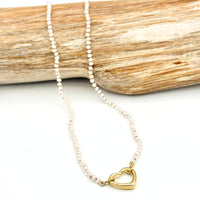 Strung Together Pearl Beaded Necklace with Heart Charm Holder - 14k gold filled | Little Rock Collection