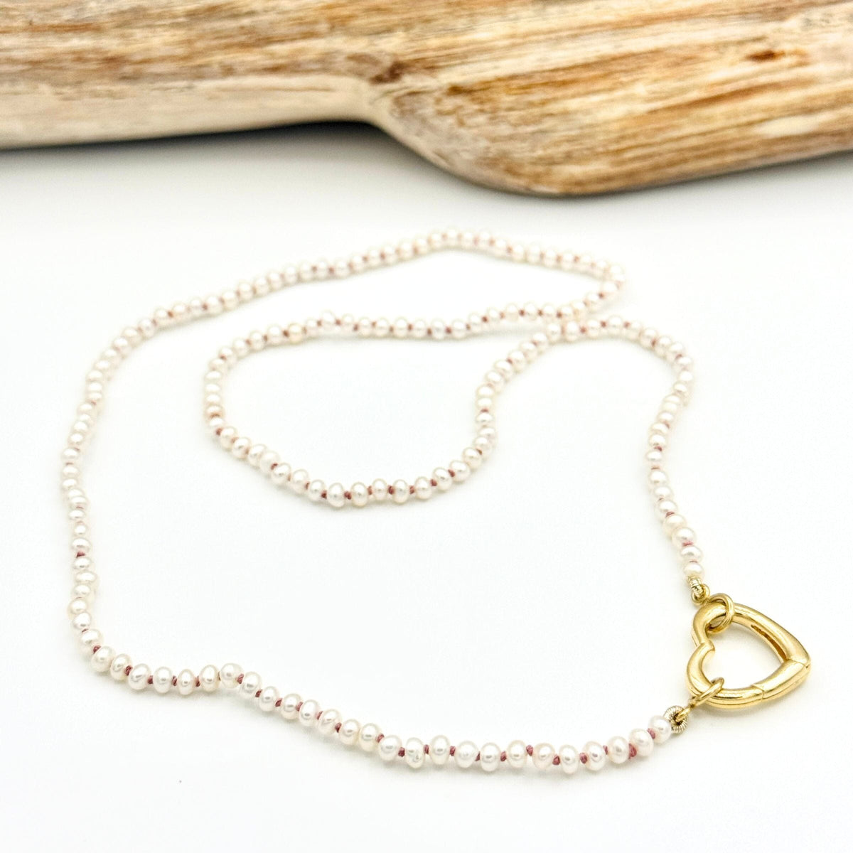 Strung Together Pearl Beaded Necklace with Heart Charm Holder - 14k gold filled | Little Rock Collection necklace Amanda K Lockrow