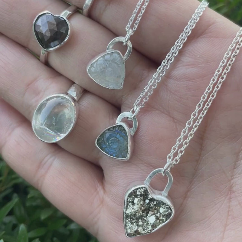Third Eye Small Rainbow Moonstone Triangle Necklace - sterling silver | Talisman Collection