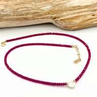 Strung Together Ruby and Pearl Necklace - 14k gold filled | Little Rock Collection