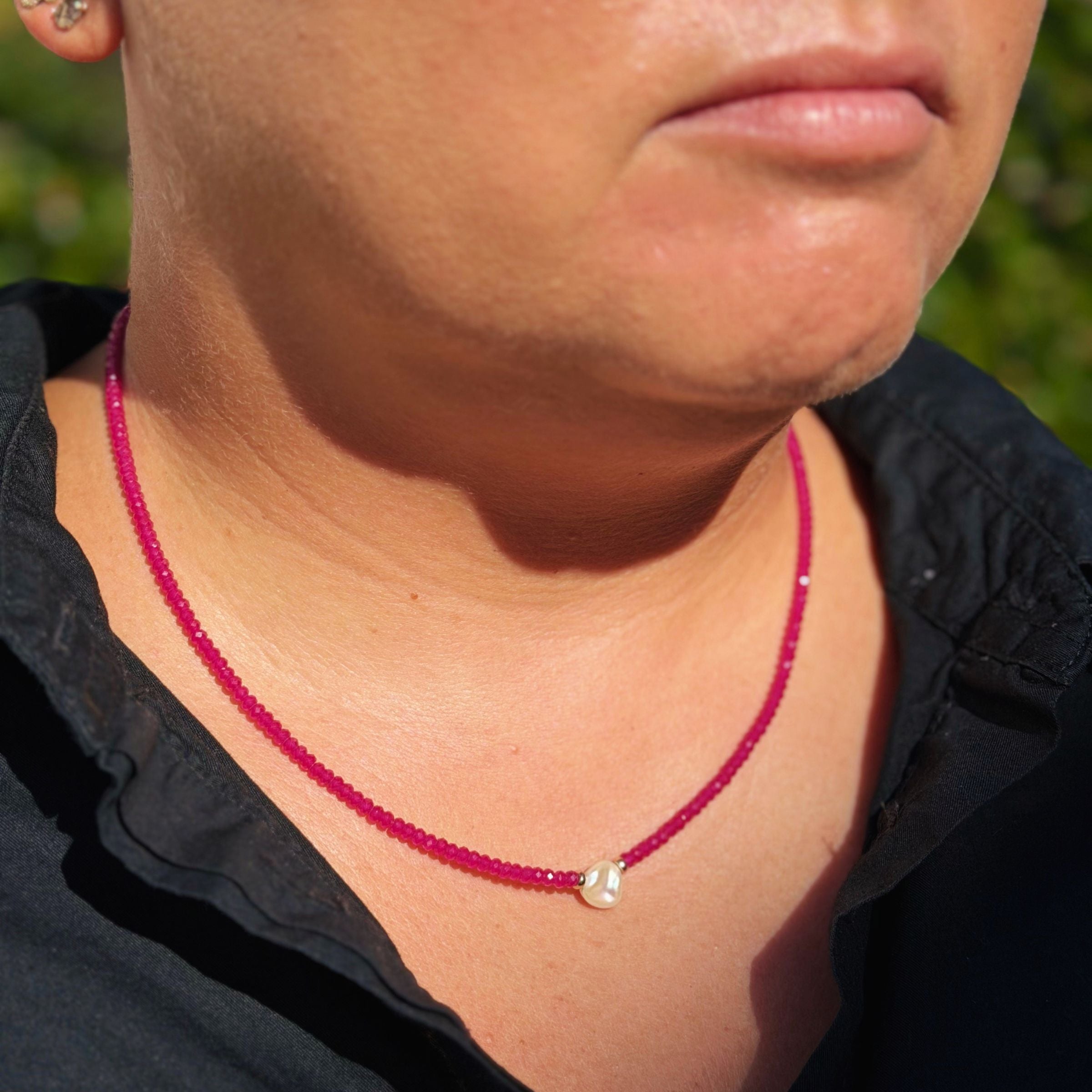 Strung Together Ruby and Pearl Necklace - 14k gold filled | Little Rock Collection
