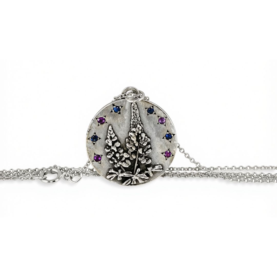 Lupine Flower Amethyst and Sapphire Necklace - sterling silver and 14k gold filled | Talisman Collection necklace Amanda K Lockrow