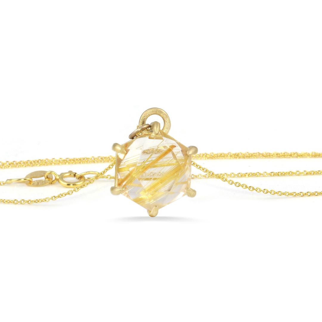Hexagon Golden Rutilated Quartz Necklace - 10k gold | Aislinn Collection necklace Amanda K Lockrow