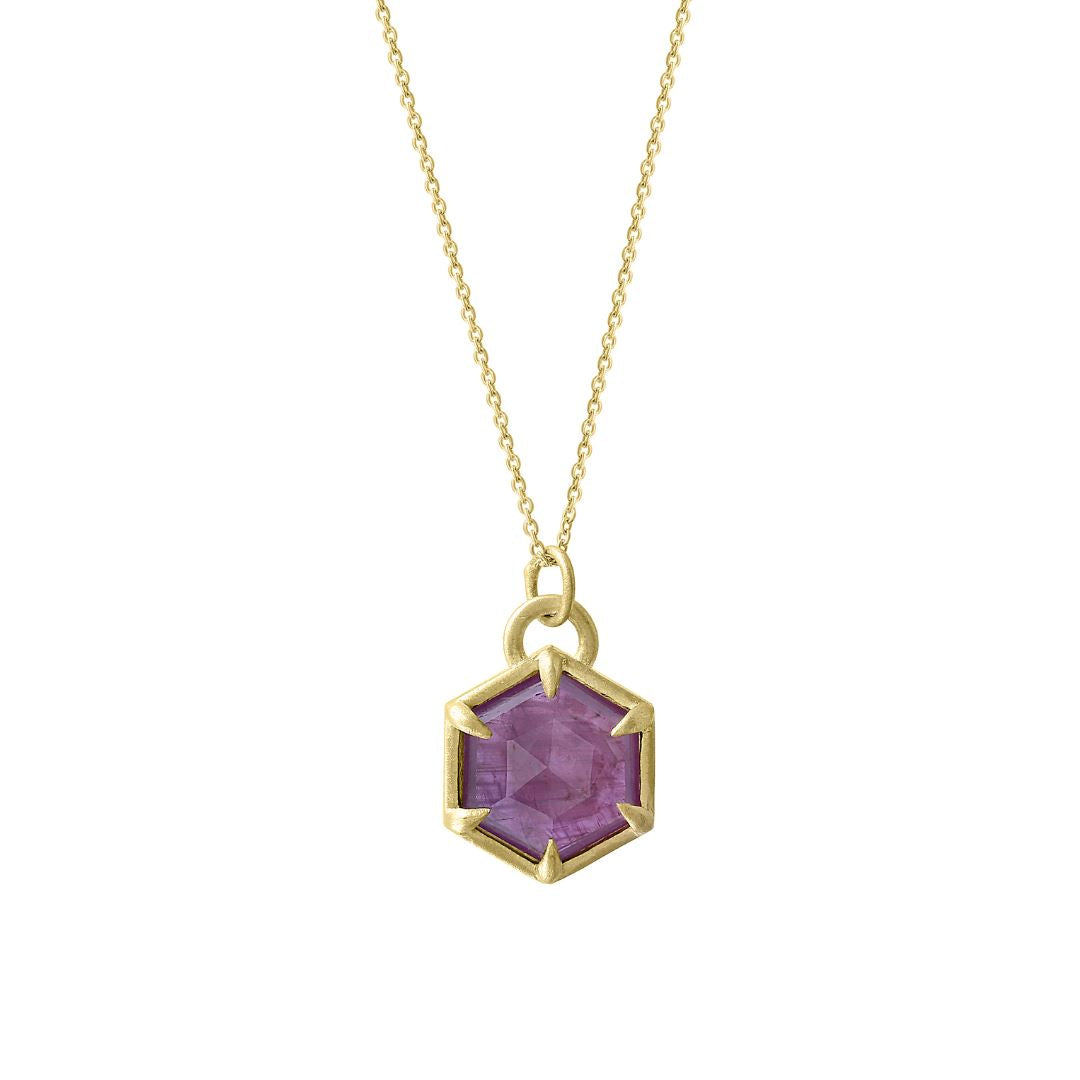 Star Sapphire Hexagon Necklace - 10k yellow gold | Fine Collection necklace Amanda K Lockrow