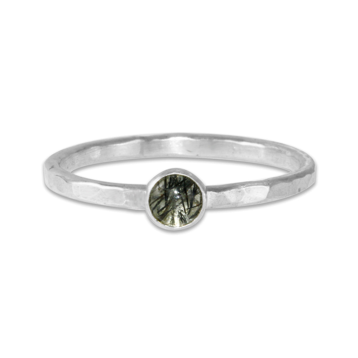 Tourmalinated Quartz Gemdrop 4mm Stacking Ring - sterling silver | Petite Collection ring Amanda K Lockrow