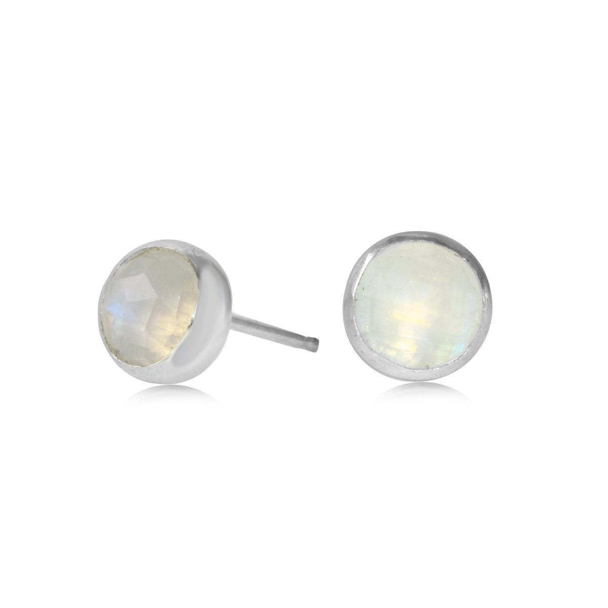 Rainbow Moonstone Rosecut Gemdrop 6mm studs - sterling silver | Petite Collection earrings Amanda K Lockrow