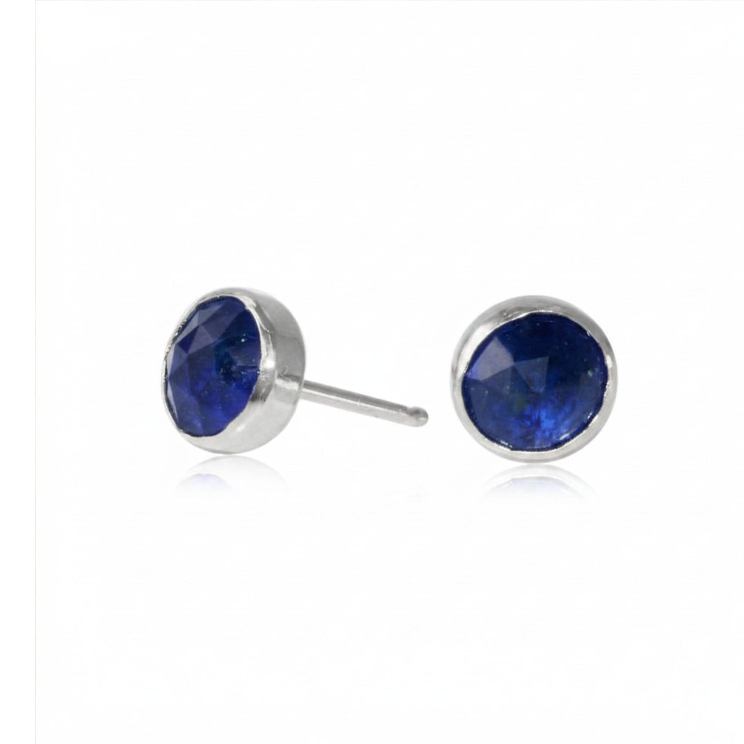Blue Sapphire Rosecut Gemdrop 6mm studs - sterling silver | Petite Collection earrings Amanda K Lockrow