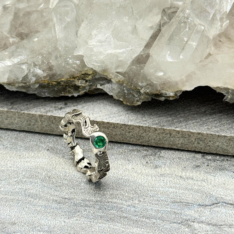 Emerald Ginkgo Leaves Band - sterling silver | Talisman Collection ring Amanda K Lockrow