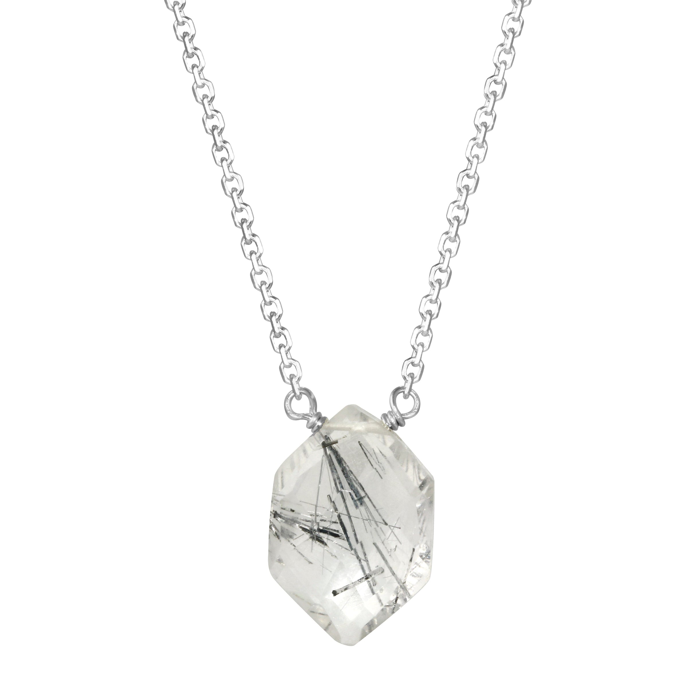 Tourmalinated Quartz Long Hexagon Necklace - sterling silver or gold filled | Little Rock Collection necklace Amanda K Lockrow