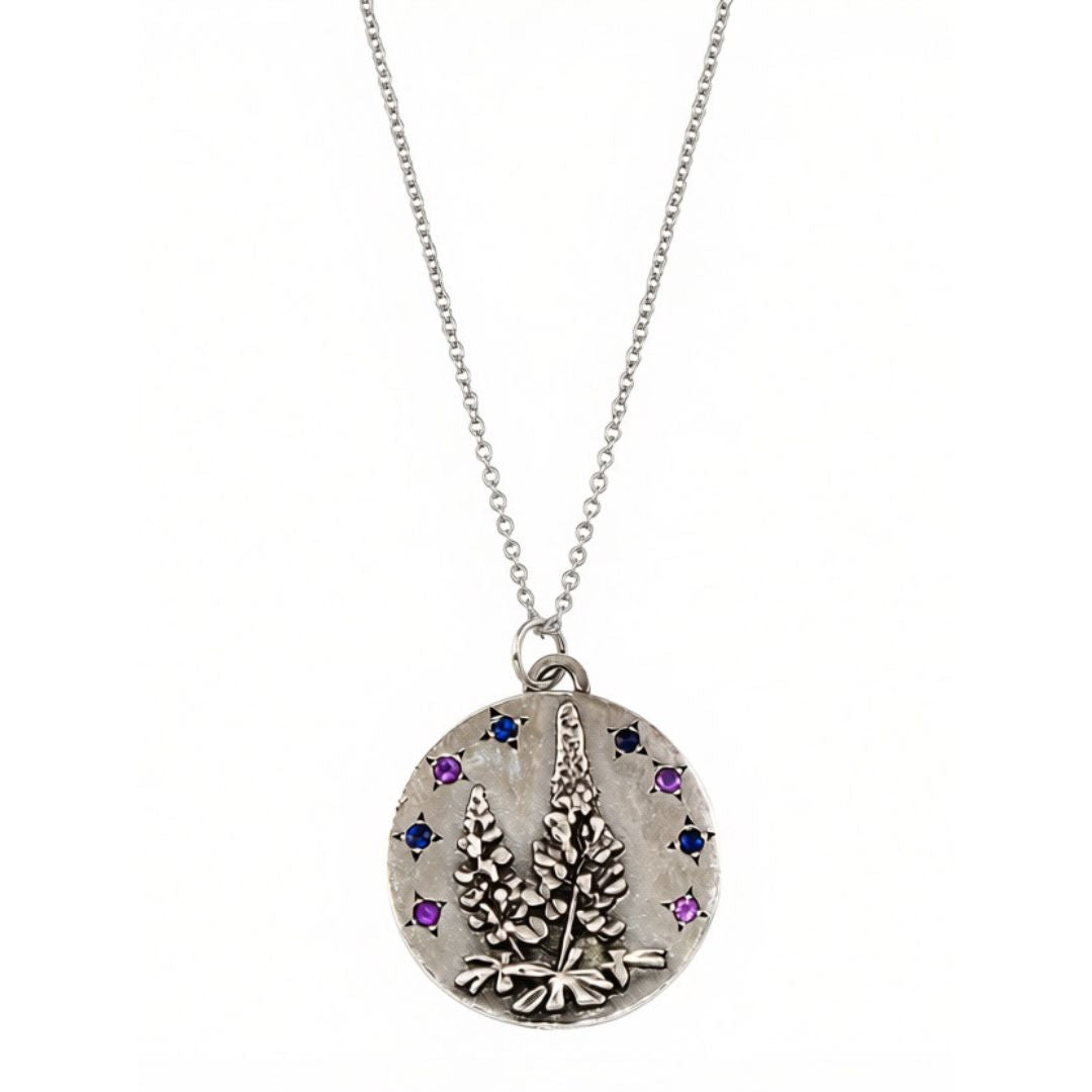 Lupine Flower Amethyst and Sapphire Necklace - sterling silver and 14k gold filled | Talisman Collection necklace Amanda K Lockrow