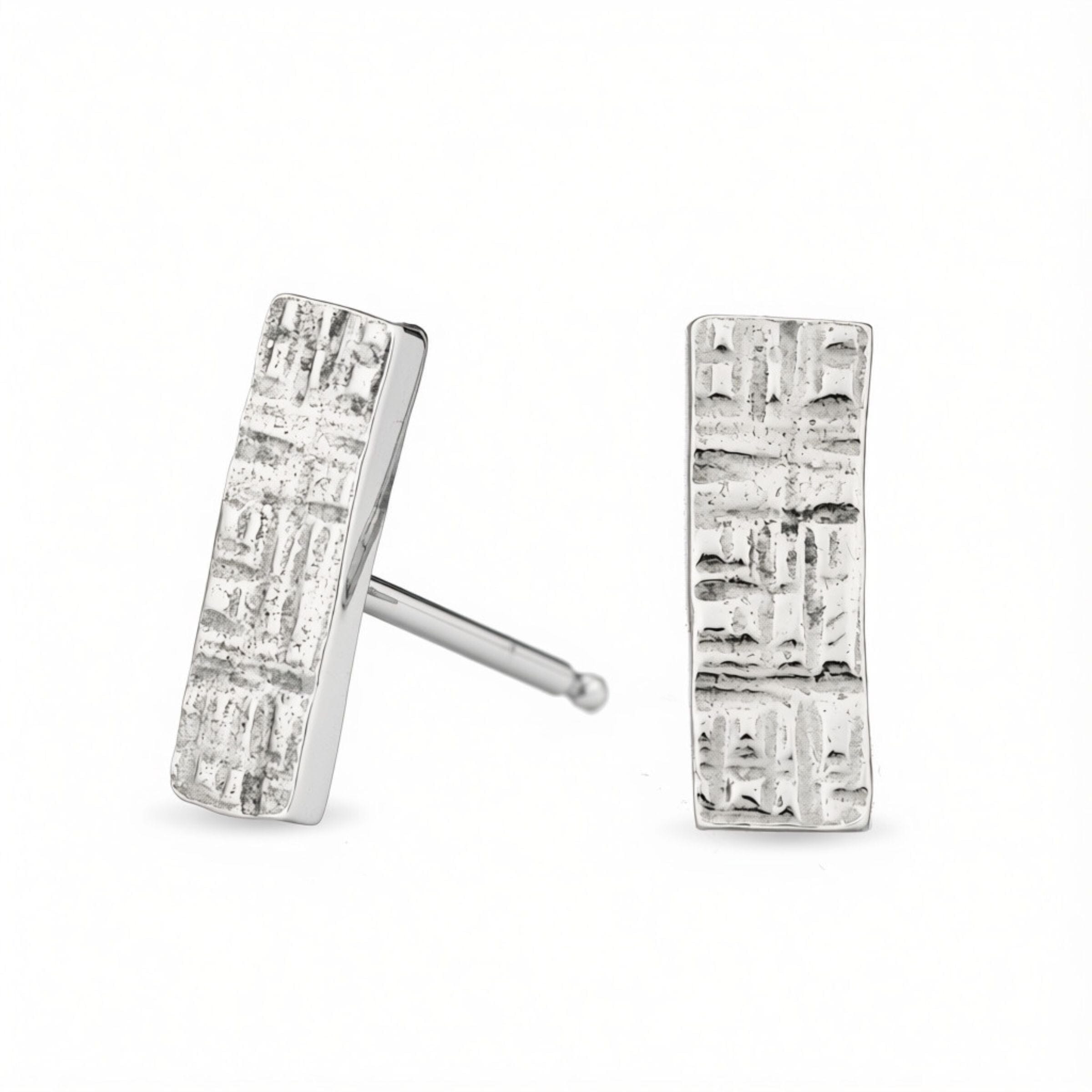 Crosshatched Rectangle Studs - sterling silver | Sticks & Stones Collection earrings Amanda K Lockrow