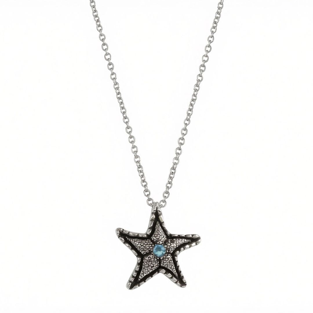 Lana Starfish Aquamarine Necklace - sterling silver | Darya Collection necklace Amanda K Lockrow