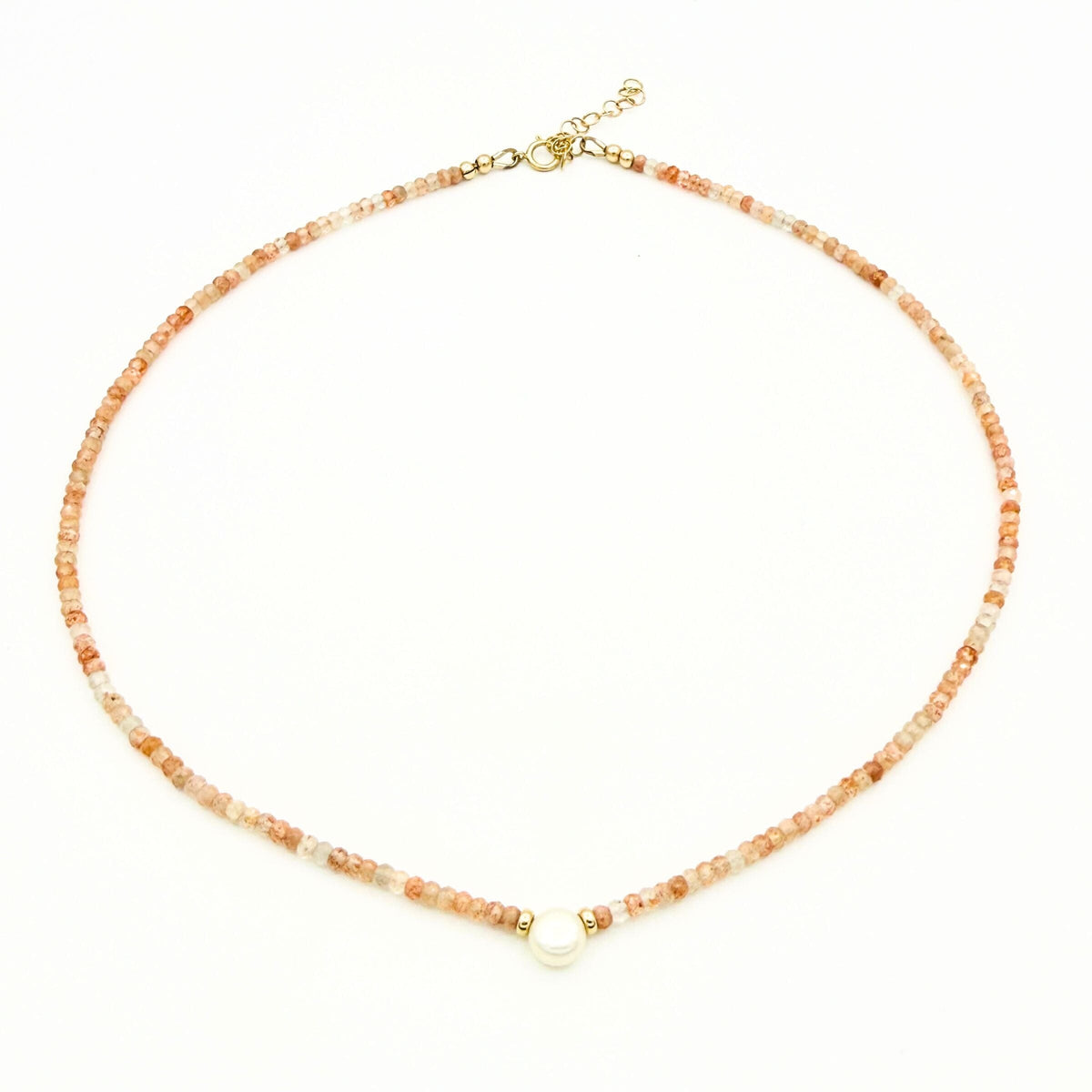 Strung Together Sunstone and Pearl Necklace - 14k gold filled | Little Rock Collection necklace Amanda K Lockrow