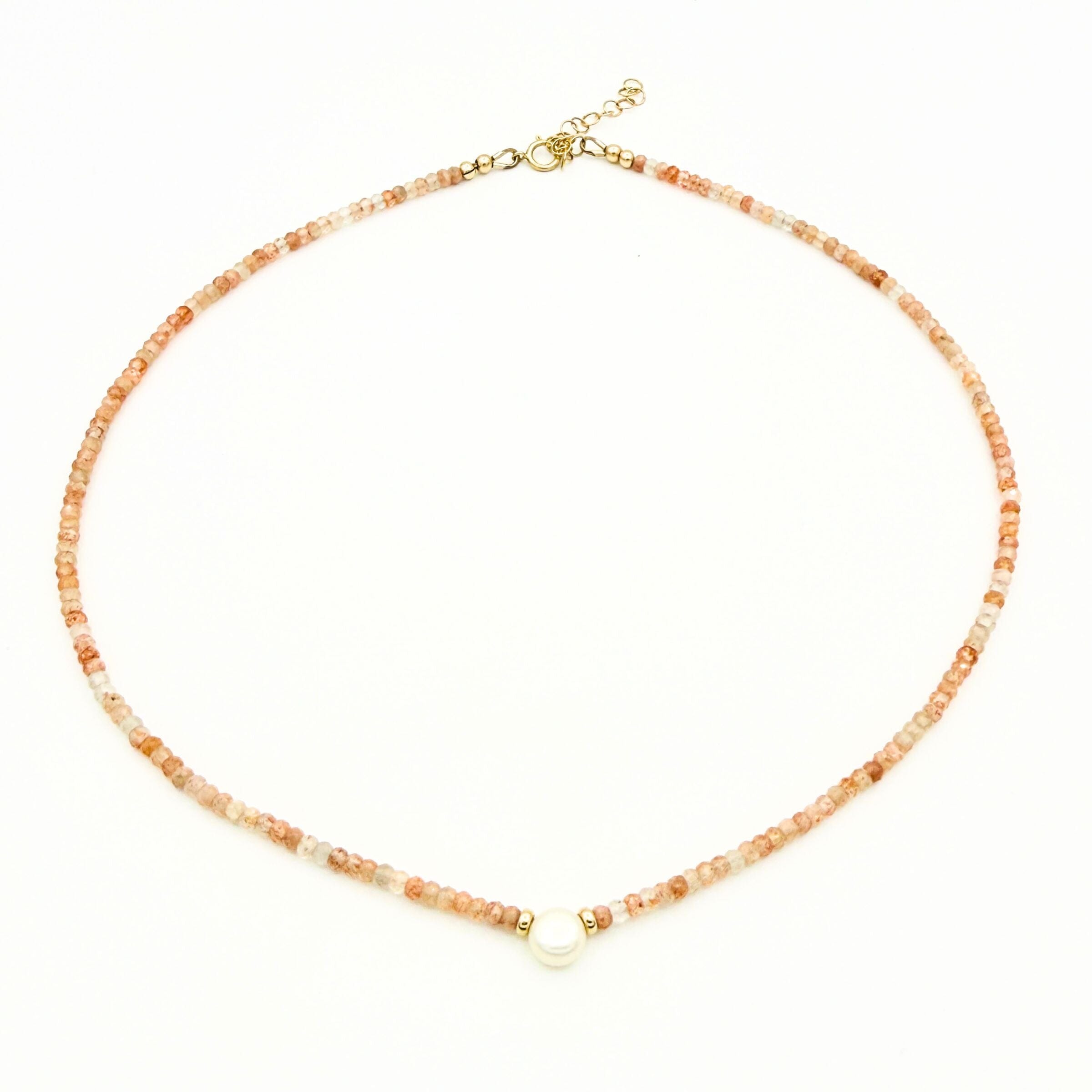 Strung Together Sunstone and Pearl Necklace - 14k gold filled | Little Rock Collection necklace Amanda K Lockrow