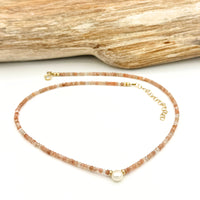 Strung Together Sunstone and Pearl Necklace - 14k gold filled | Little Rock Collection