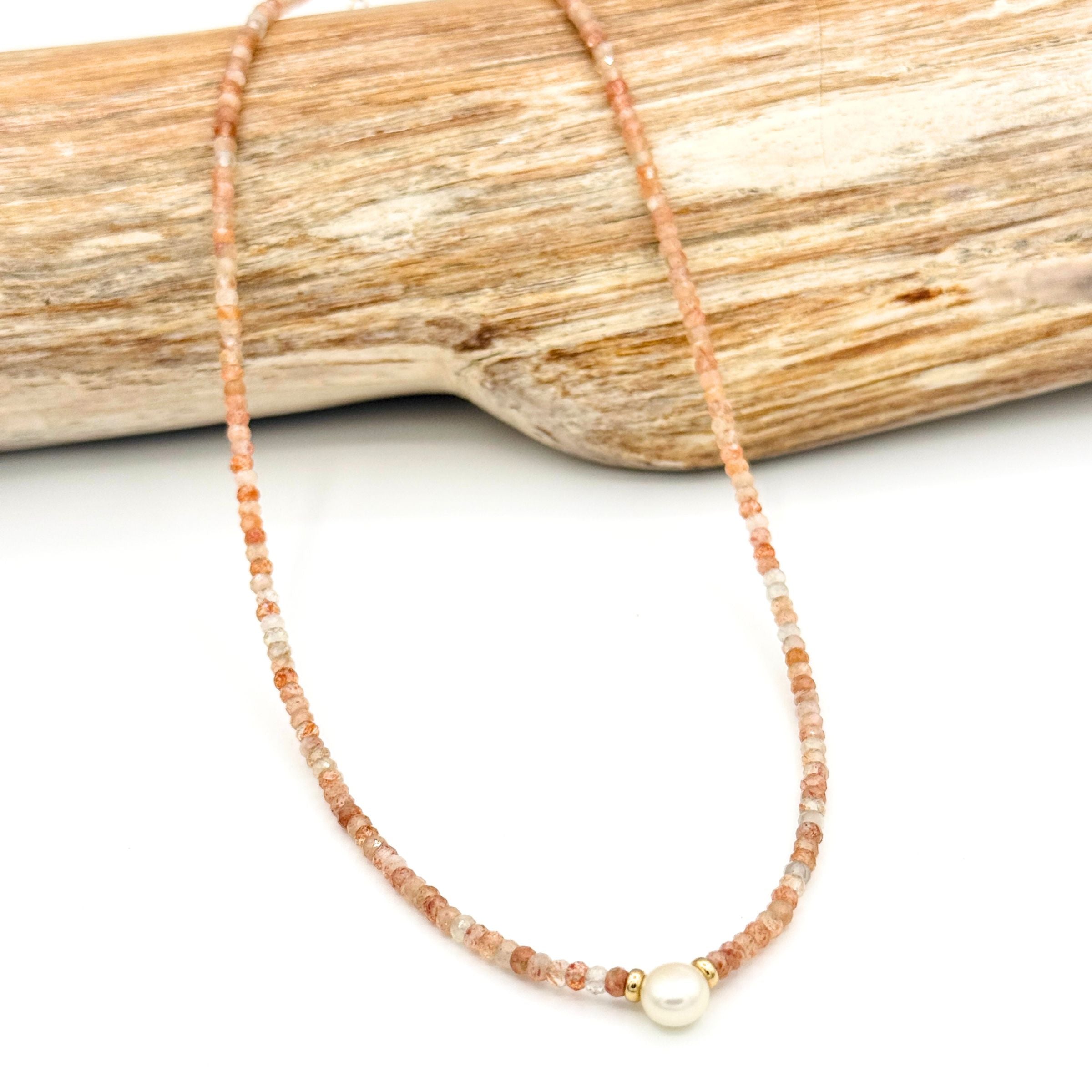 Strung Together Sunstone and Pearl Necklace - 14k gold filled | Little Rock Collection
