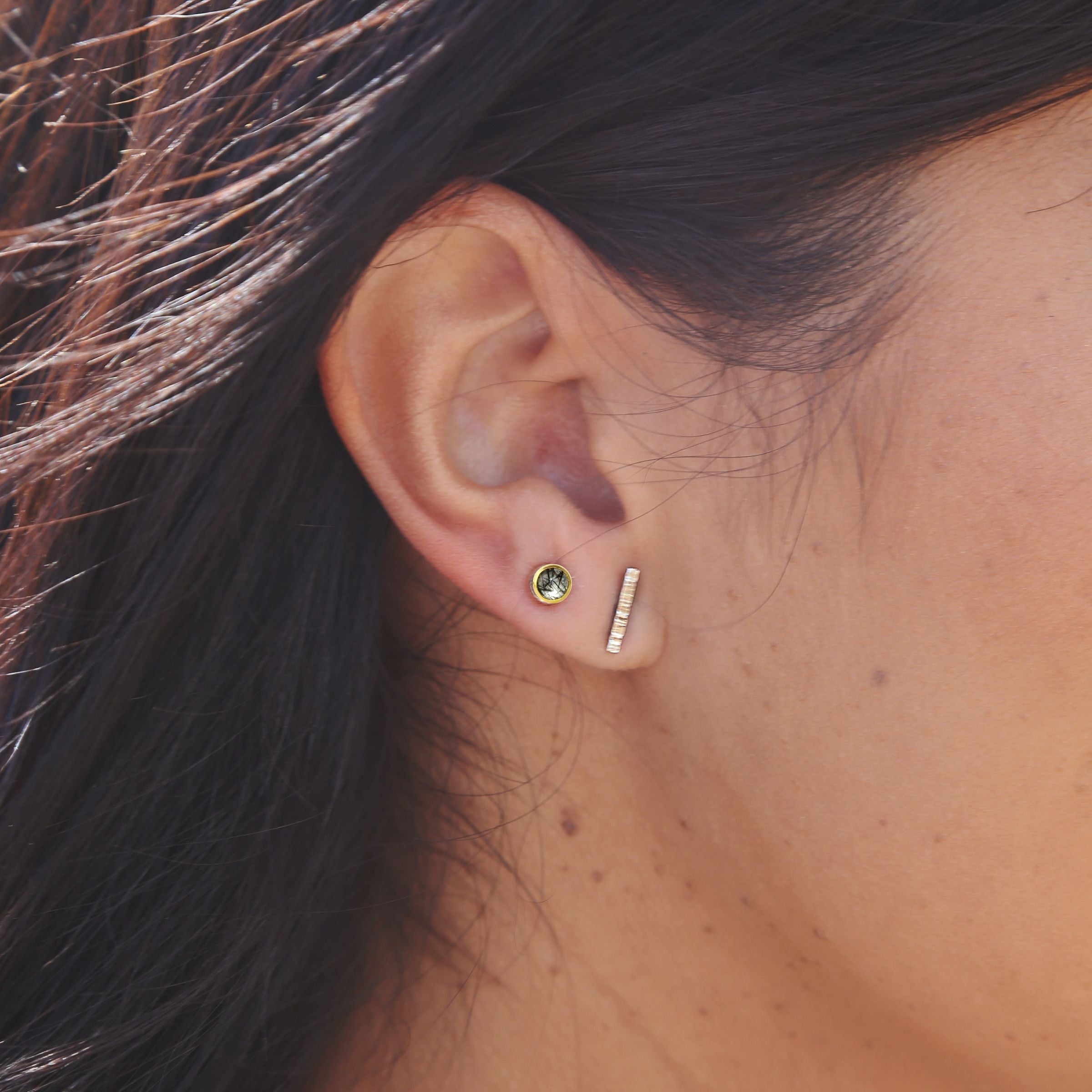 Tourmalinated Quartz Gemdrop 4mm Stud Earrings - 18K gold vermeil or silver | Petite Collection earrings Amanda K Lockrow