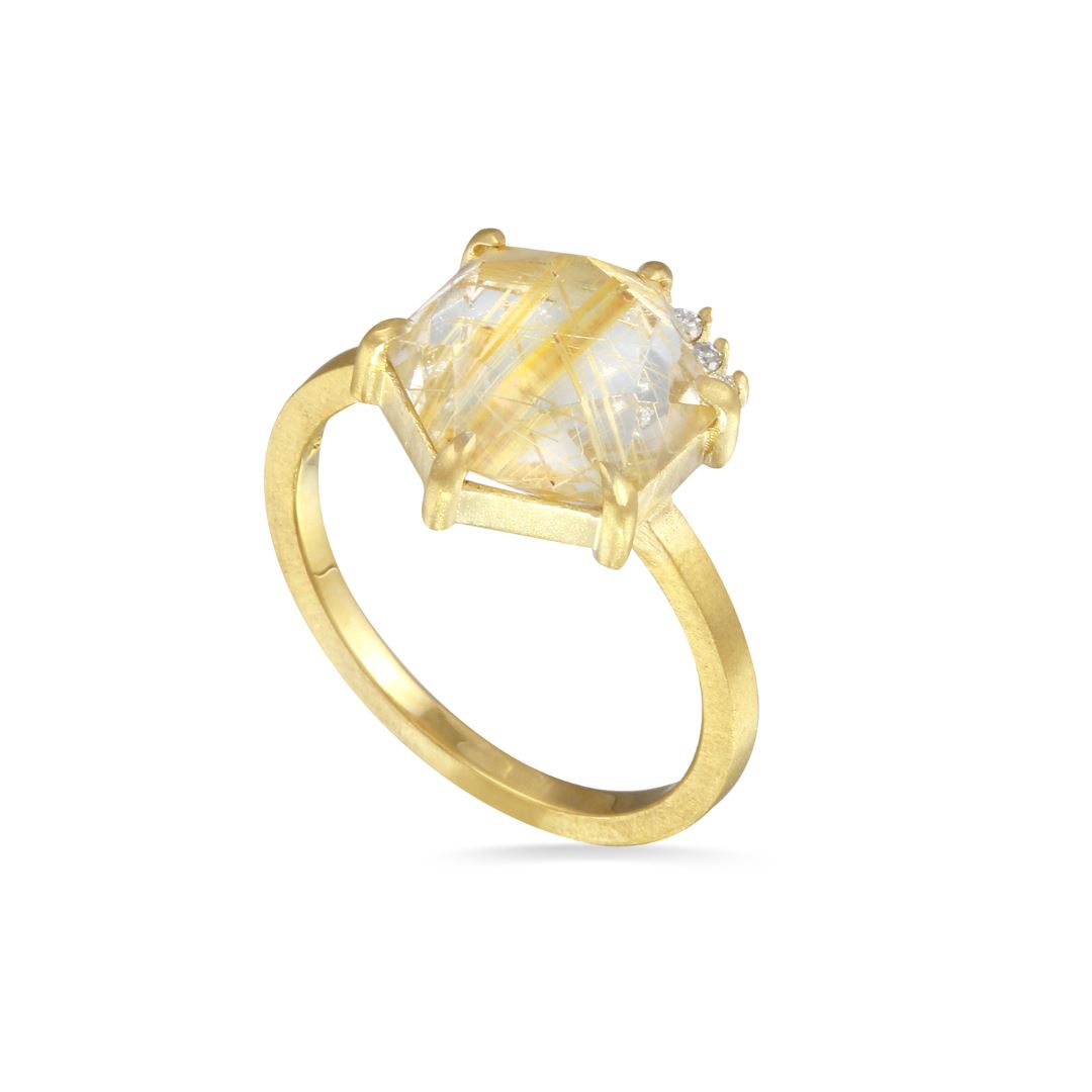 Golden Rutilated Quartz and Diamond Ring - 10k Gold | Aislinn Collection ring Amanda K Lockrow