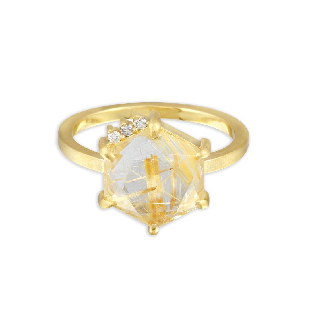 Golden Rutilated Quartz and Diamond Ring - 10k Gold | Aislinn Collection ring Amanda K Lockrow