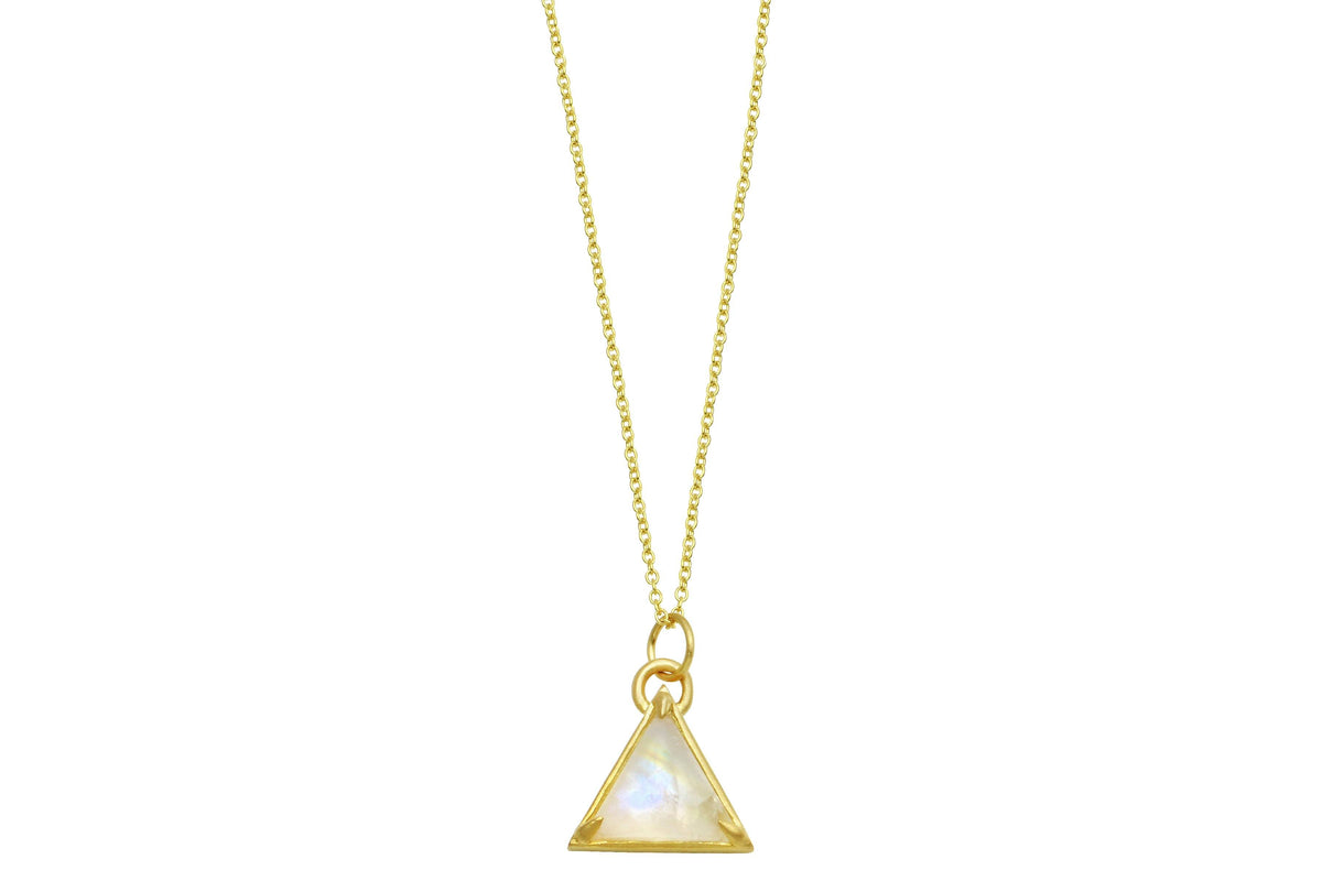 I Am Divine 14K gold rainbow moonstone triangle necklace necklace Amanda K Lockrow 