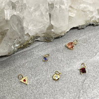 Open Hearted Rhodonite Garnet Heart Charm -14k yellow gold | Fine Collection charm Amanda K Lockrow