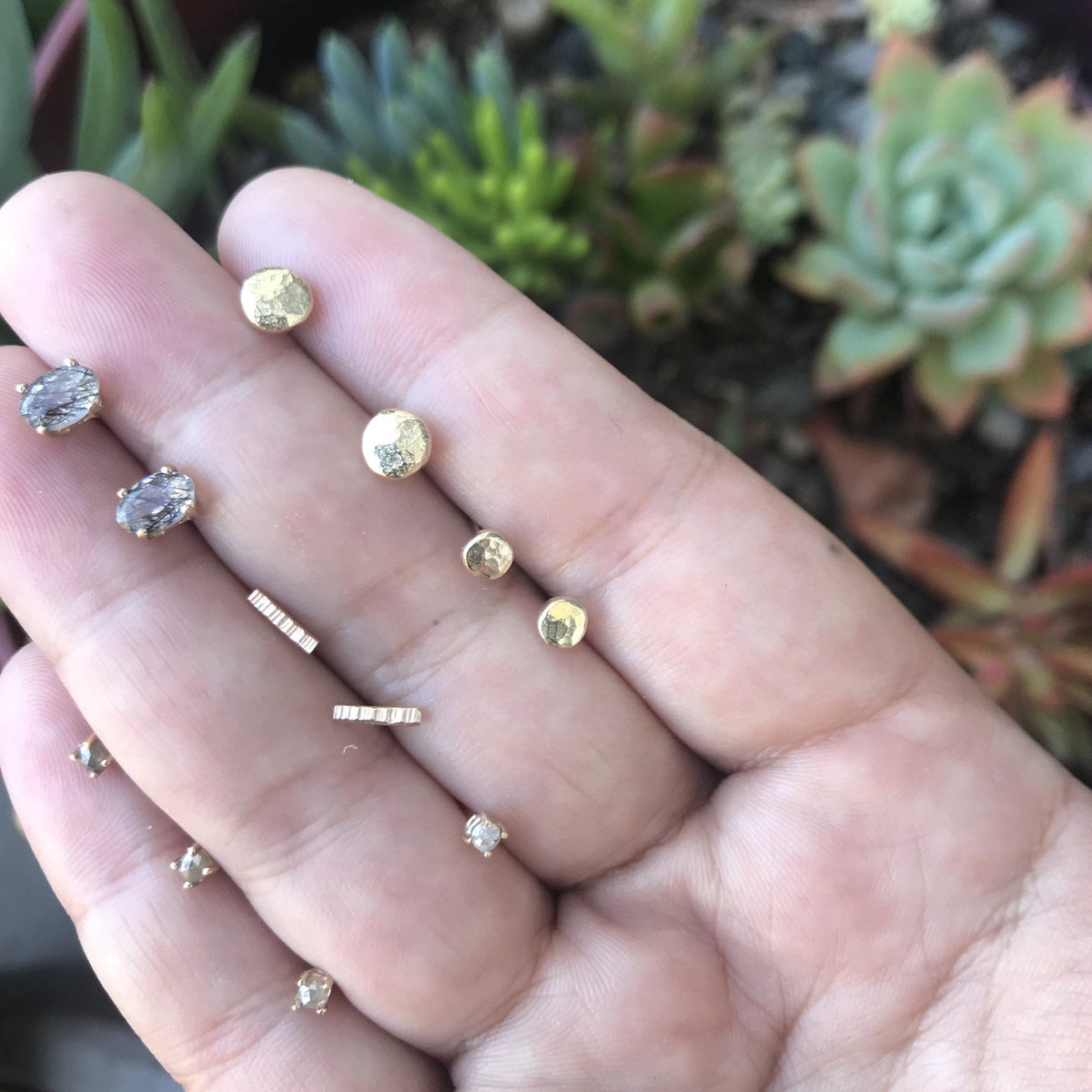 Rosecut diamond tiny 14K yellow gold stud earrings earrings Amanda K Lockrow 