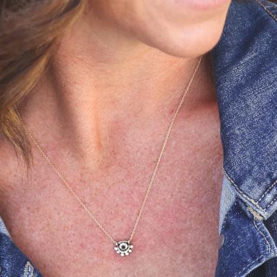 Aquamarine sterling silver and gold filled oriana necklace necklace Amanda K Lockrow 