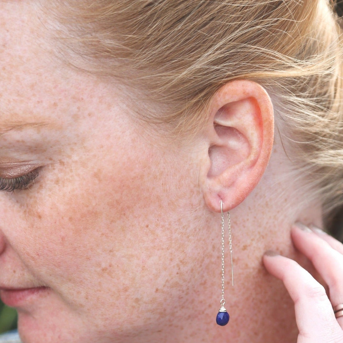 Turquoise drop 14K yellow gold filled threader earrings | Little Rock Collection earrings Amanda K Lockrow