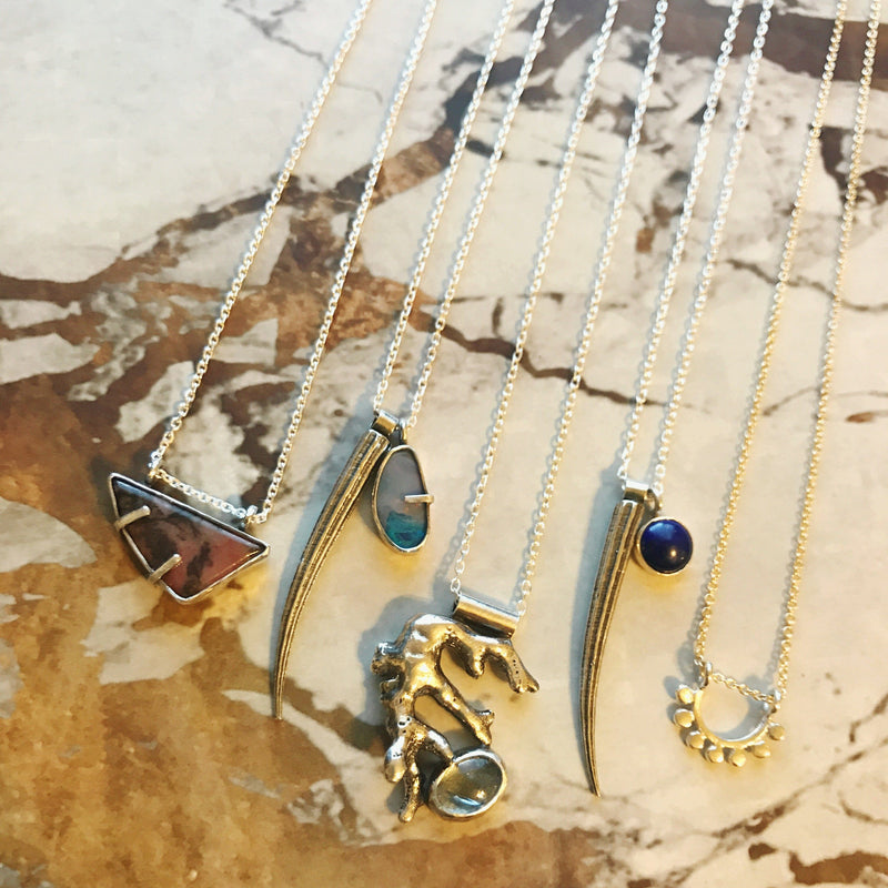 Sterling silver tusk shell and Boulder Opal necklace // Darya Collection necklace Amanda K Lockrow 