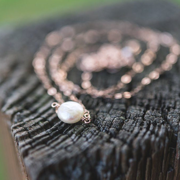 White coin pearl little rock sterling silver necklace necklace Amanda K Lockrow 