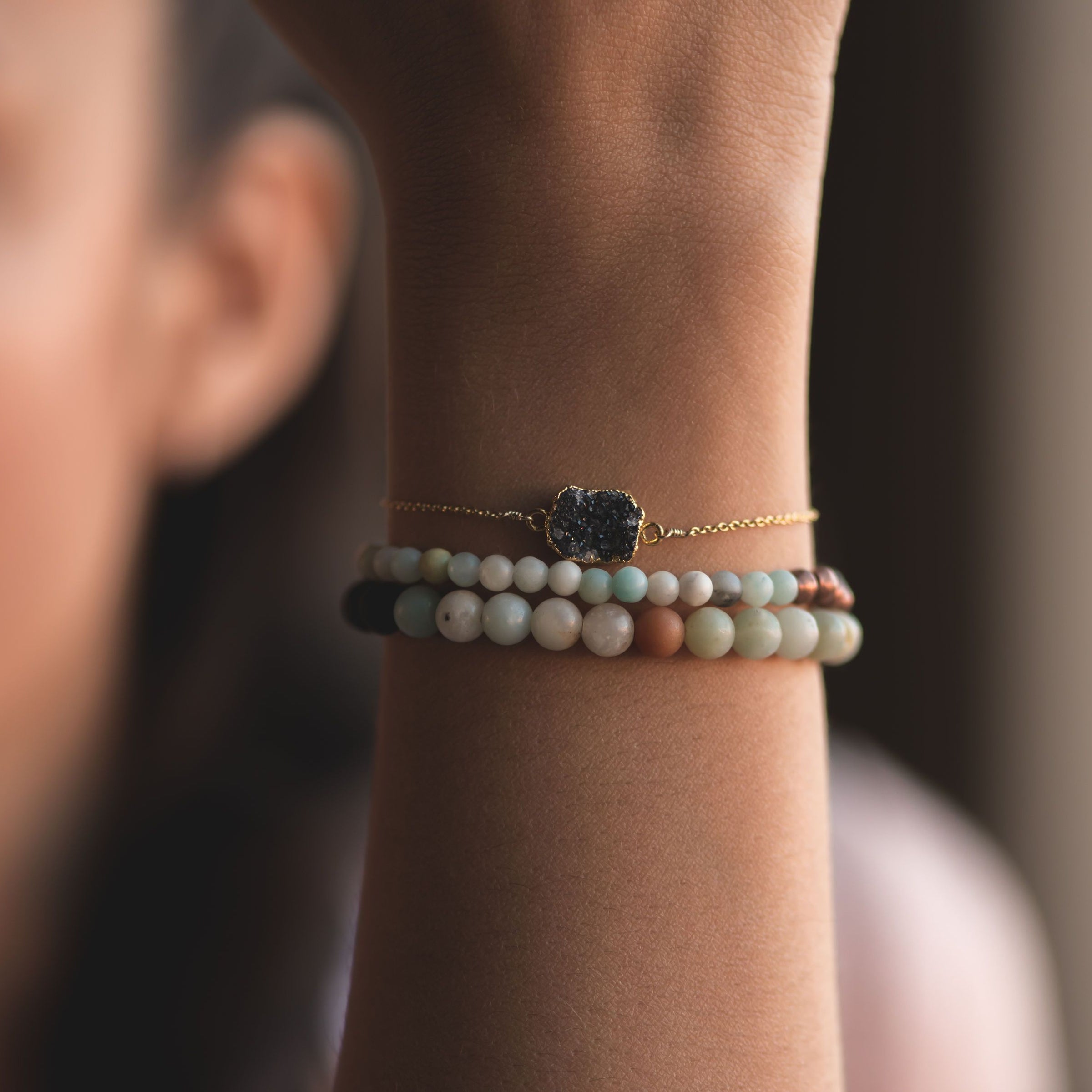Amanda K Lockrow reiki charged crystal stretchy bracelet