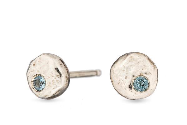 Aquamarine pebble sterling silver studs earrings Amanda K Lockrow 