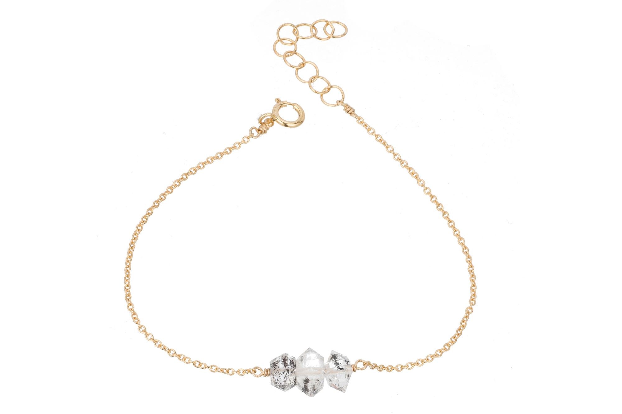Elements- Herkimer Diamond 3 stone gold filled adjustable chain bracelet bracelet Amanda K Lockrow 
