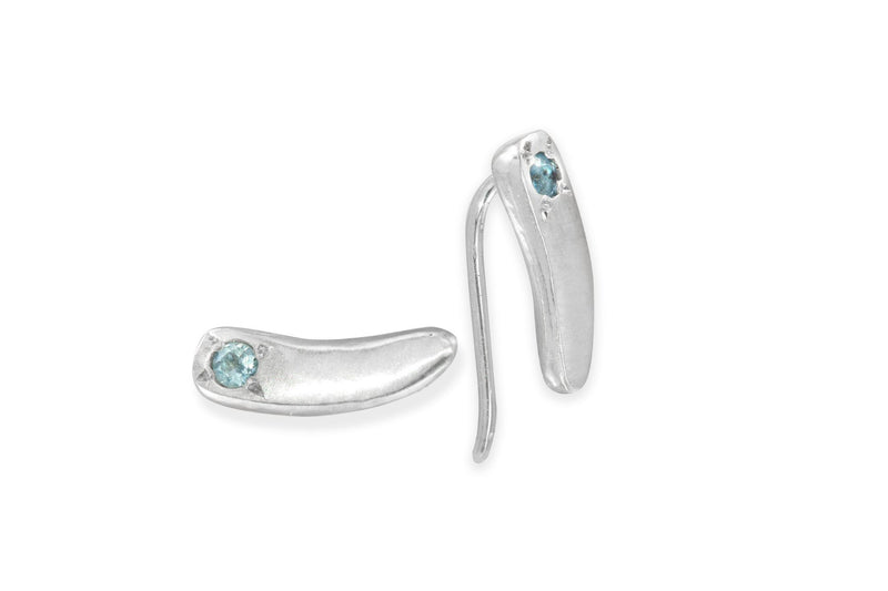 Small sterling silver Siria ear climbers with aquamarine stones earrings Amanda K Lockrow 