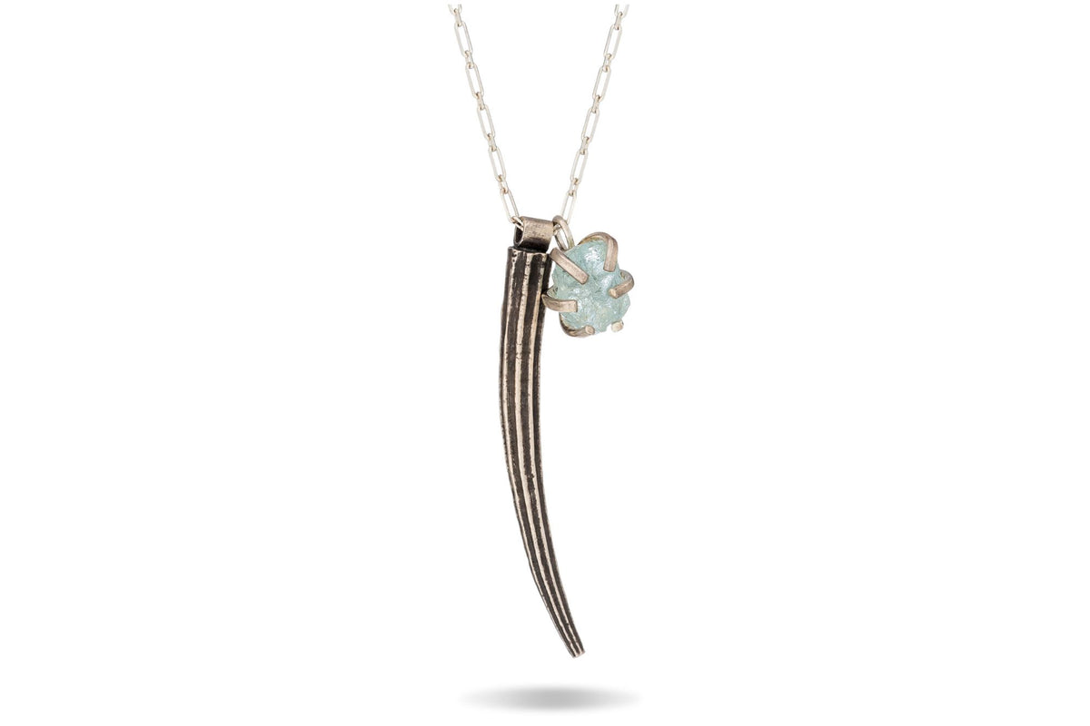 Tusk shell & raw aquamarine necklace necklace Amanda K Lockrow 