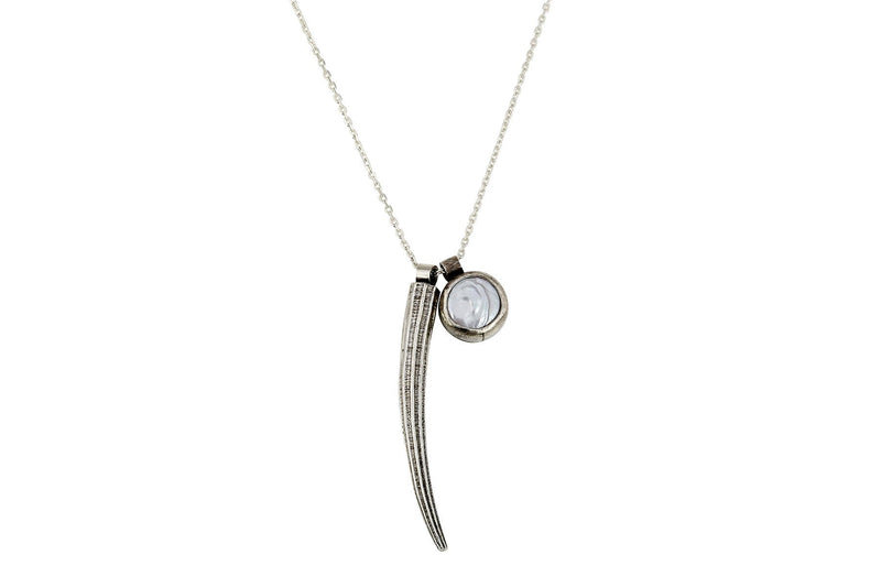 Sterling silver tusk shell and coin pearl pendant necklace // Darya Collection necklace Amanda K Lockrow 