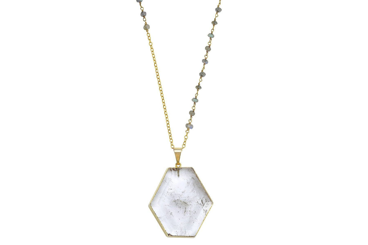 Thea - Clear Quartz and Labradorite 30 inch necklace necklace Amanda K Lockrow gold filled 