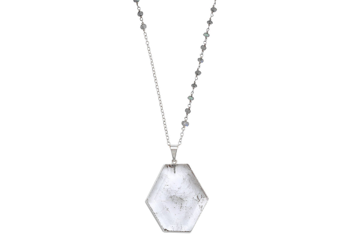 Thea - Clear Quartz and Labradorite 30 inch necklace necklace Amanda K Lockrow sterling silver 