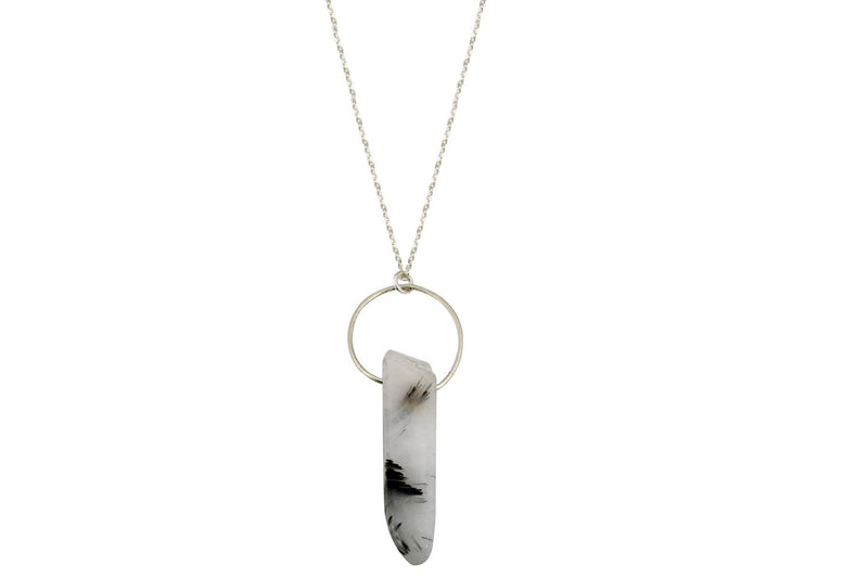 Tourmalinated Quartz crystal bar sterling silver necklace necklace Amanda K Lockrow 
