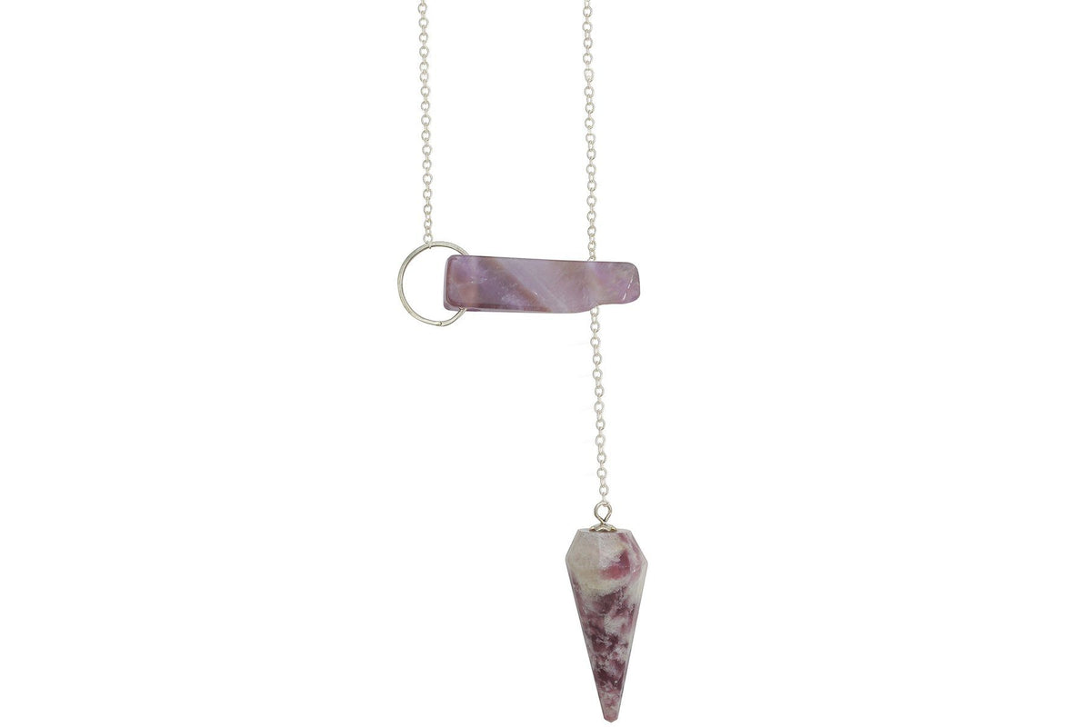 InSync necklace - Custom Amethyst Bar & Lepidolite Pendulum necklace Emotion Hygiene 